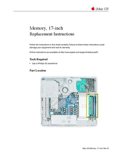 Apple iMac G5 Memory 17-inch Replacement Instructions - cover page