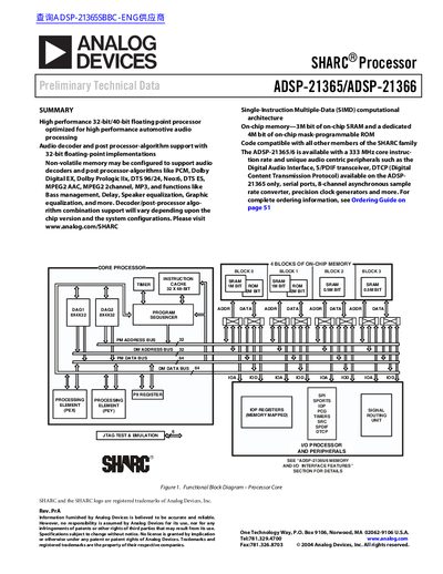 Analog Devices ADSP-21365/ADSP-21366 SHARC Processor Datasheet - cover page