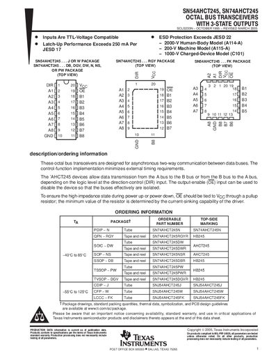 Texas Instruments SN54AHCT245 Octal Bus Transceiver Datasheet - cover page