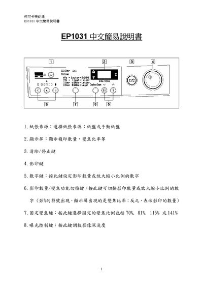 Konica Minolta EP1031 Copier Simple Manual - cover page