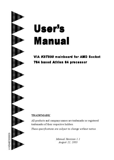 VIA K8T890 Mainboard User Manual - cover page