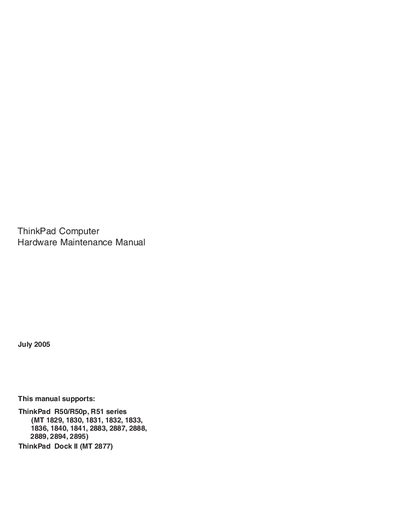 Lenovo ThinkPad R50/R50p and R51 Series Computer Hardware Maintenance Manual - cover page