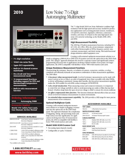 Keithley 2010 Low Noise 7½-Digit Autoranging Multimeter User Manual - cover page