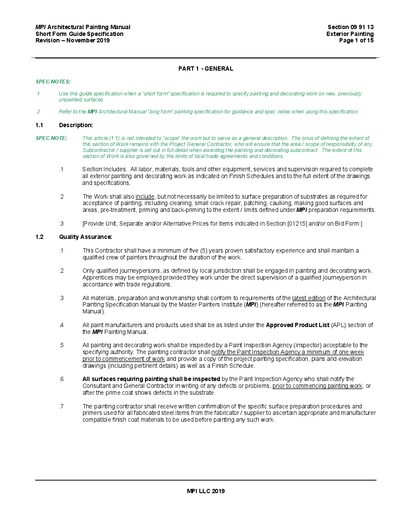 MPI Exterior Painting Short Form Specification Manual