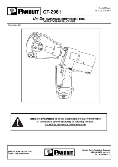 Panduit CT-2981 Hydraulic Compression Tool User Manual - cover page