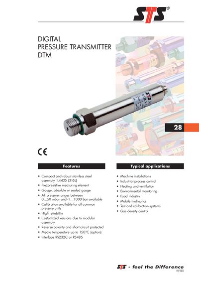 STS DTM Digital Pressure Transmitter Datasheet - cover page