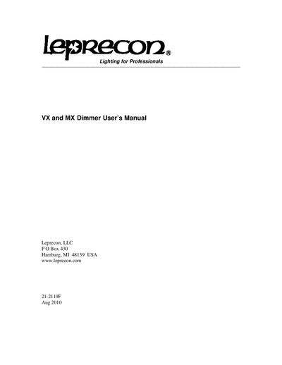 Leprecon VX and MX Dimmer User's Manual - cover page