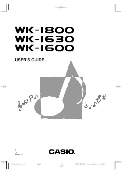 Casio WK-1800 Keyboard User's Guide - cover page