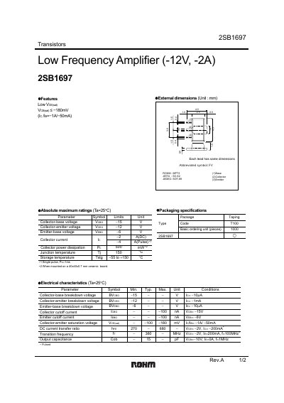 ROHM 2SB1697 Transistor Datasheet - cover page
