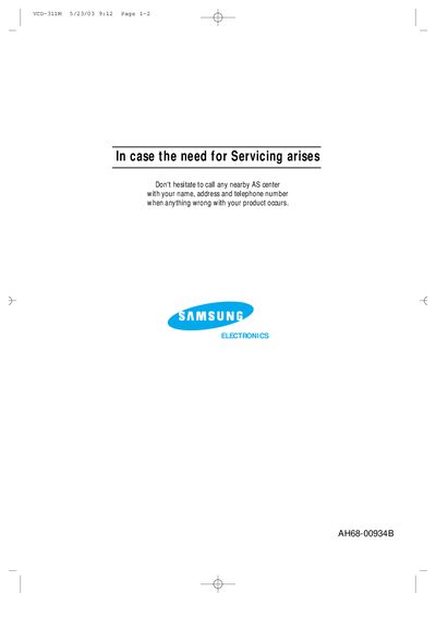 samsung VCD-311M VIDEO-CD/CD/CD-R/RW/MP3 DISC PLAYER Manual - cover page