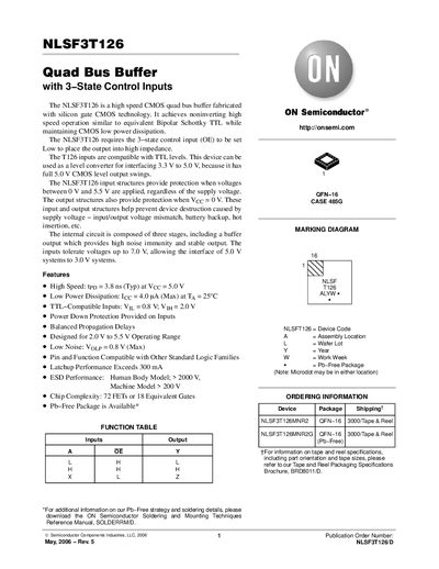 ON Semiconductor NLSF3T126 Quad Bus Buffer Datasheet - cover page