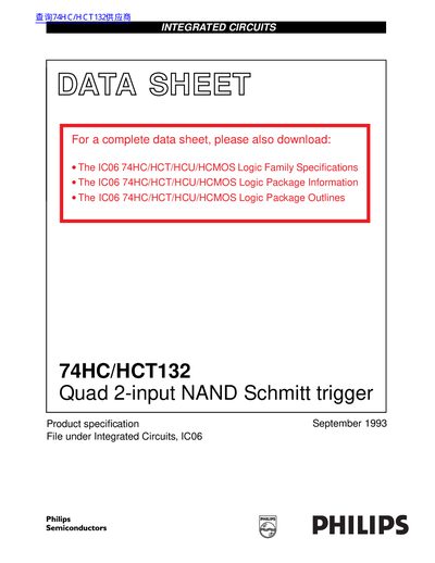 Philips 74HC/HCT132 Quad 2-input NAND Schmitt Trigger Datasheet - cover page