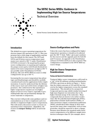 Agilent 5975C Series MSD Guidance in Implementing High Ion Source Temperatures