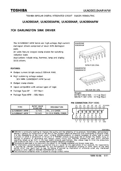 TOSHIBA ULN2003 04AP/AFW Manual - cover page