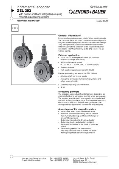 Lenord + Bauer GEL 293 Incremental Encoder Technical Data Sheet