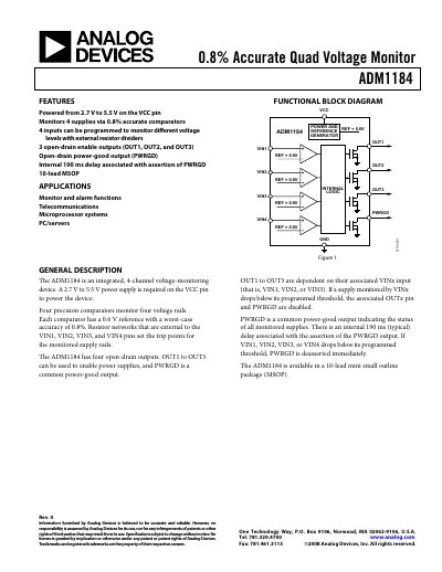 Analog Devices ADM1184 Quad Voltage Monitor Datasheet - cover page