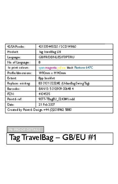Philips AVENT TravelBag Product Leaflet - cover page
