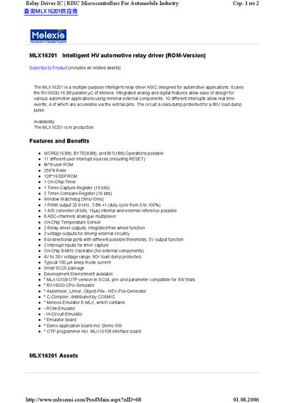 Melexis MLX16201 Intelligent HV Automotive Relay Driver Handbook - cover page