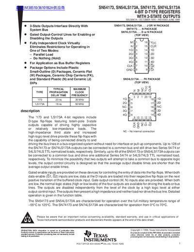 TEXAS INSTRUMENTS SN54173 SN54LS173A SN74173 SN74LS173A handbook - cover page