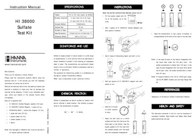 Hanna Instruments HI 38000 Sulfate Test Kit Instruction Manual - cover page