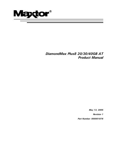 Maxtor DiamondMax Plus 8 20/30/40GB AT Product Manual - cover page