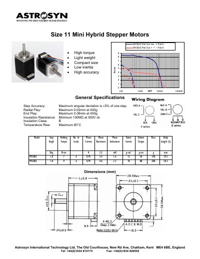 Astrosyn Mini Hybrid Stepper Motors Datasheet - cover page