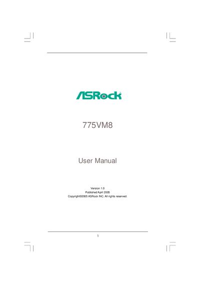 ASRock 775VM8 User Manual - cover page