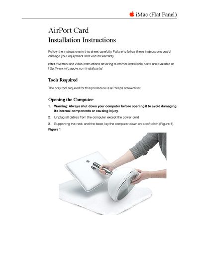 Apple iMac Flat Panel AirPort Card Installation Instructions - cover page