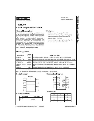 Fairchild 74VHC00 Quad 2-Input NAND Gate Datasheet - cover page