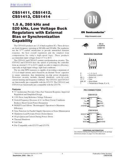 ON Semiconductor CS51411/CS51412/CS51413/CS51414 Buck Regulator IC Datasheet - cover page