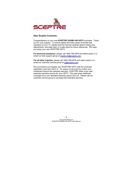 Sceptre X320BV-HD HDTV User Manual - cover page