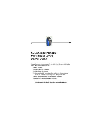 Kodak mc3 Portable Multimedia Device User Guide