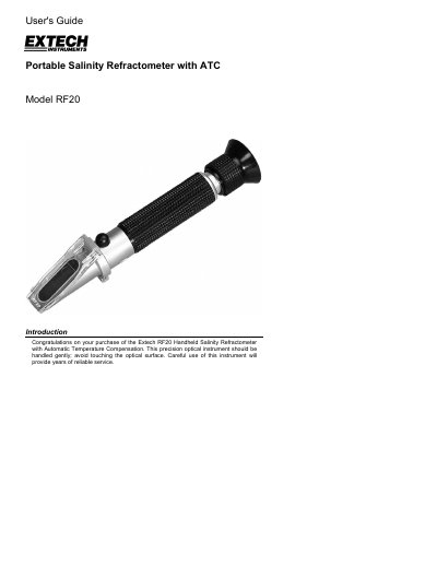 Extech RF20 Handheld Salinity Refractometer User's Guide