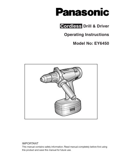 Panasonic EY6450 Drill & Driver Operating Instructions - cover page
