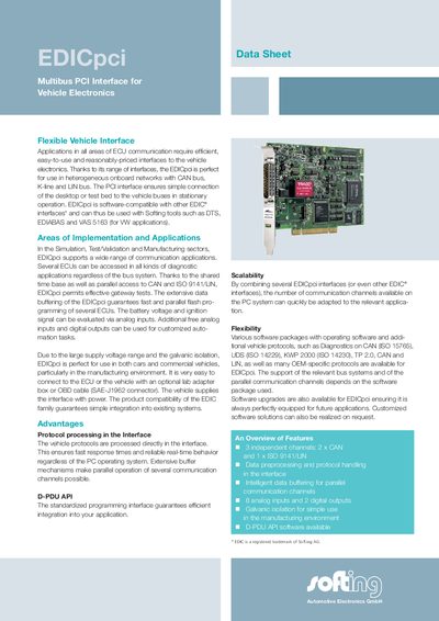 Softing EDICpci Multibus PCI Interface Data Sheet - cover page