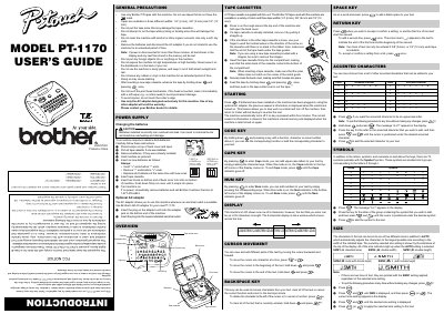 Brother PT-1170 Label Printer User's Guide - cover page