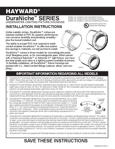 HAYWARD SP0600U owner's MANUAL - cover page
