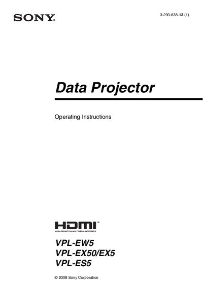 Sony VPL-EW5 / VPL-EX50 / VPL-EX5 / VPL-ES5 Projector Operating Instructions