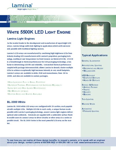 Lamina BL-3000 Series LED Array User Manual - cover page