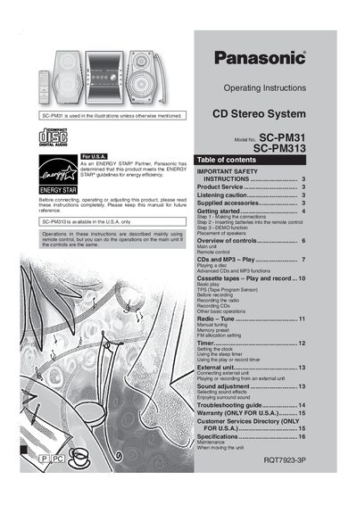 Panasonic SAPM31 Manual - cover page