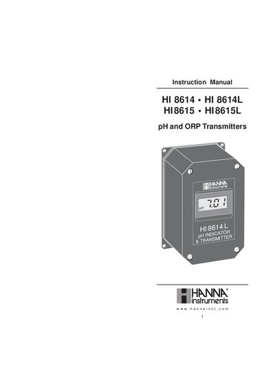 HANNA HI 8614 HI 8614L HI8615 HI8615L pH ORP Transmitters Instruction Manual - cover page
