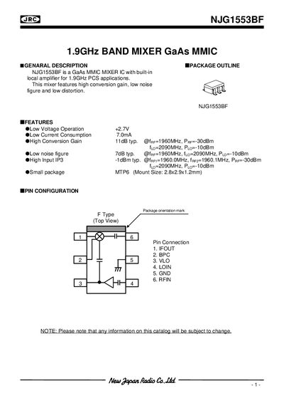 JRC NJG1553BF Mixer Datasheet - cover page