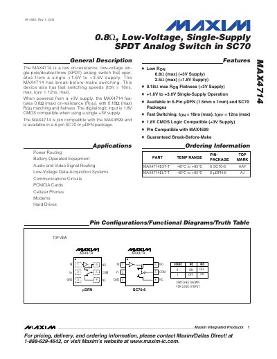 Maxim MAX4714 Analog Switch Datasheet - cover page