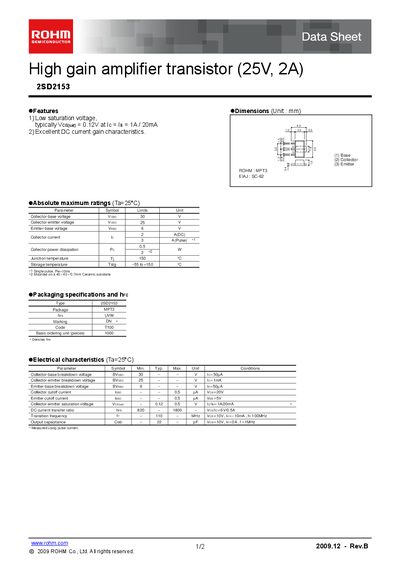 ROHM 2SD2153 Datasheet - cover page