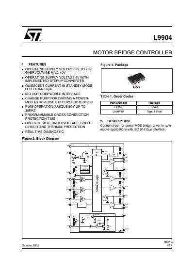 STMicroelectronics L9904 Motor Bridge Controller Datasheet