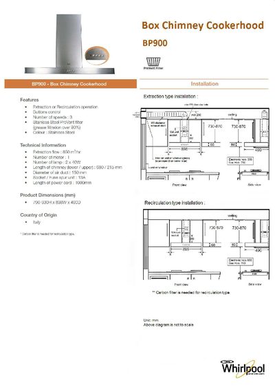 Whirlpool BP900 Box Chimney Cookerhood Manual - cover page