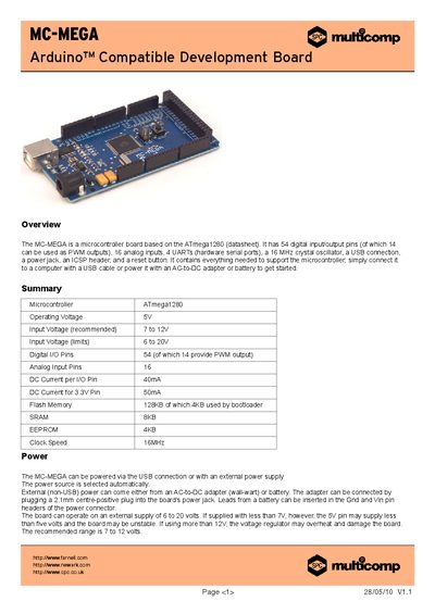 Multicomp MC-MEGA Development Board Handbook - cover page
