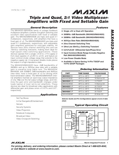 Maxim MAX4023–MAX4026 Video Multiplexer Amplifiers Datasheet - cover page