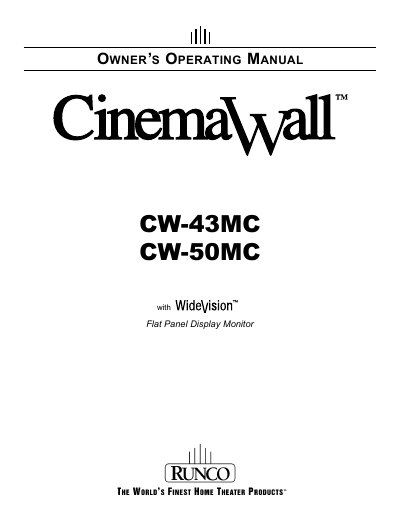 Runco CW-43MC/CW-50MC Plasma Display Owner's Operating Manual - cover page