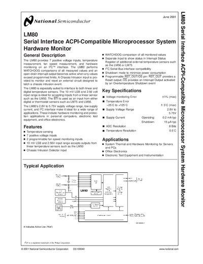 National Semiconductor LM80 Serial Interface ACPI-Compatible Hardware Monitor Datasheet - cover page